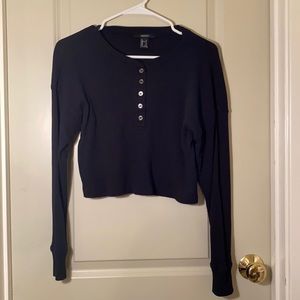 Cropped Long Sleeve Waffle Henley Top